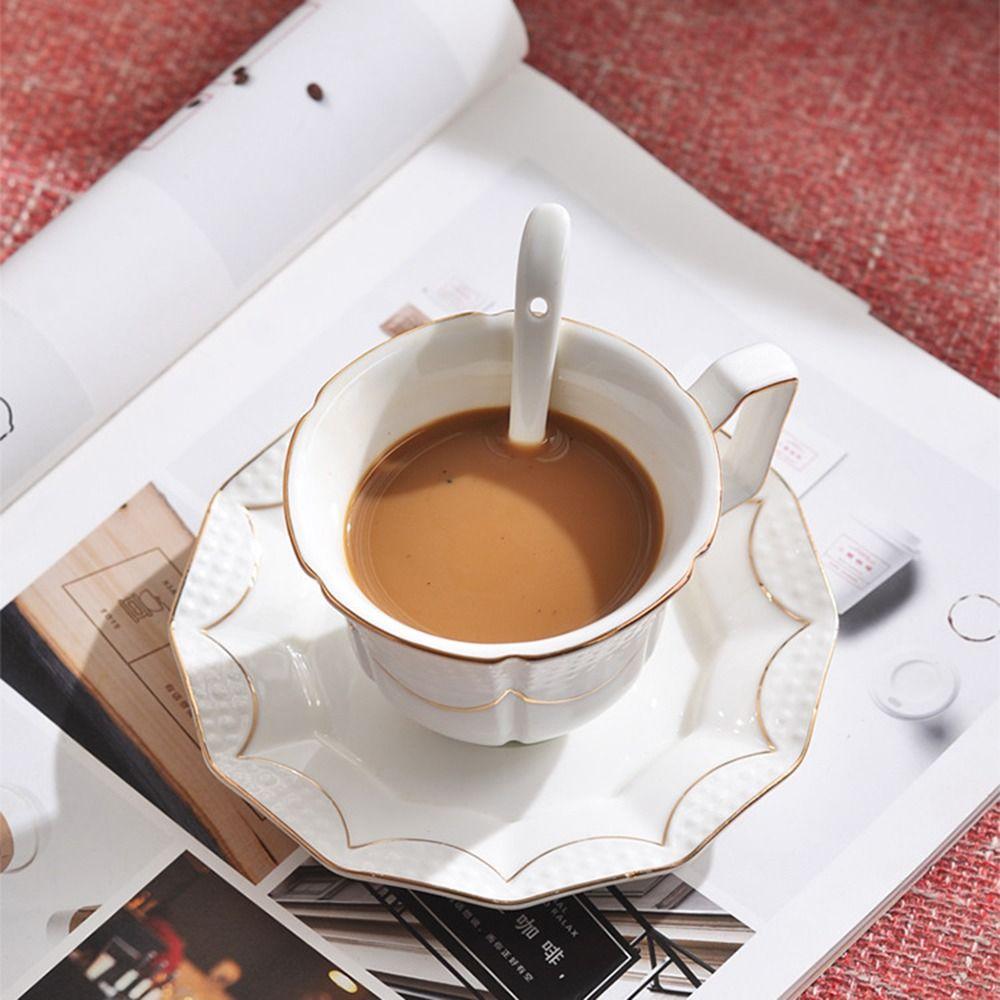 Exquisite Tea Cup Set Luxury Latte Flower Tea Water Cup Ceramic Coffee Cup Spoon Plate Set  Hotel