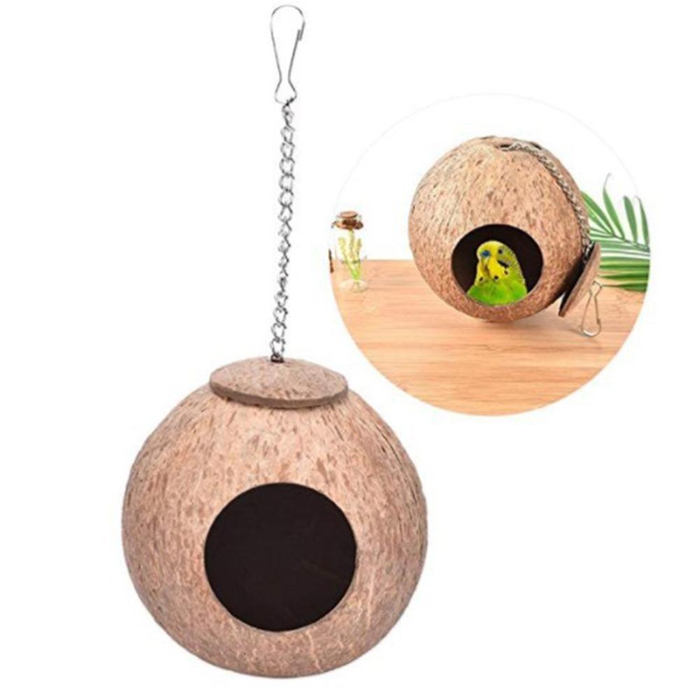 Coconut Shell Coconut Shell Birdhouse Round Entrance 6cm Sanded Finish Pet Hideaway Enclosed Design 12cm Shell Diameter