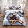 3pc Anime Hedgehog Sledding Winter Scene Comforter Set with Two Pillowcases (No Core), Home Decor, Holiday Gift, Polyester Fabric, Suitable for B