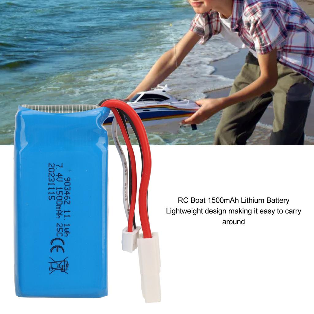 RC Boat 7.4V 1500mAh Lithium Battery Lightweight Overcharge Short Circuit Protection for V913 L969 K959 Remote Control Boat with EL?2P Plug