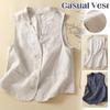 Women's Summer Cotton Linen Vest Casual Loose V-neck Sleeveless Jacket Coat Korean Style Fashion Elegant Casual Vest Top