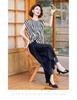 Stylish Chiffon Two-Piece Set: Striped Top & Wide-Leg Pants for Middle-Aged Women