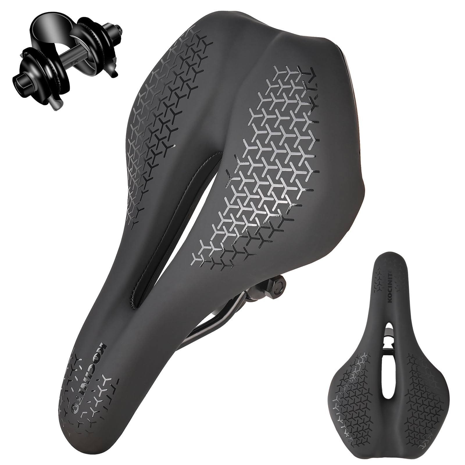

KOCINITO Bicycle Comfortable Buttocks Memory Foam Shock Sports Saddle Cushion with Wave Compatible with Mountain Road and Cross Black Saddle, Relief,