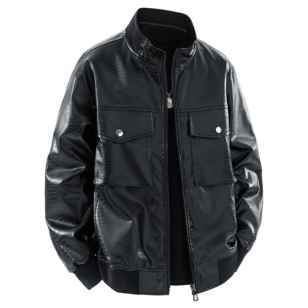 

Кожаная куртка мужская большого размера весенне-осенняя свободная ретро ощущение высокого класса плюс полная плюс большего размера молодой полный мужчина рабочая куртка 3XL чёрный