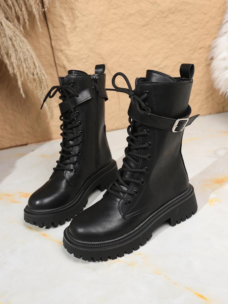 Black Martin Boots Women's 2025 New Medium Boots Platform Boots Spring Short Boots Summer Thin Women's Boots