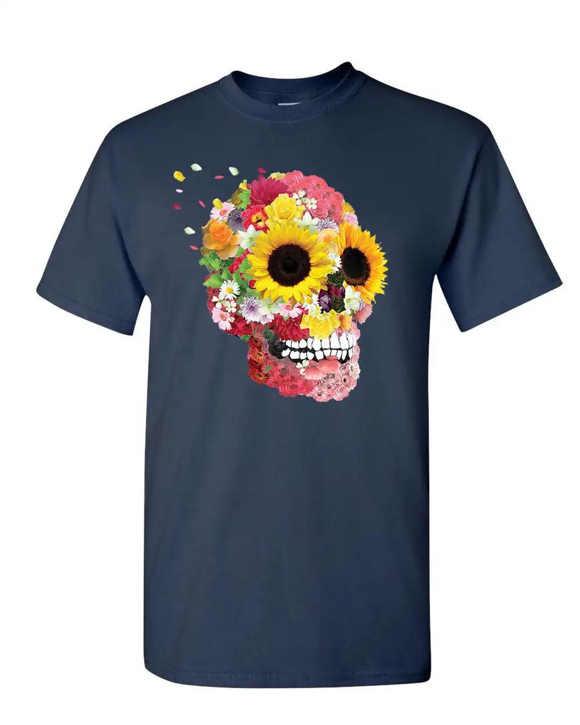 Sonnenblumen Zuckerschädel T-Shirt Tag der Toten Calavera Mexiko Herren T-Shirt