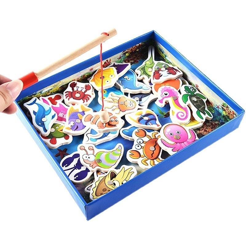 32 Stück Baby Lernspielzeug Fisch Holz Magnetisches Angelspiel Set Spiel Lernspielzeug Geburtstag Chris