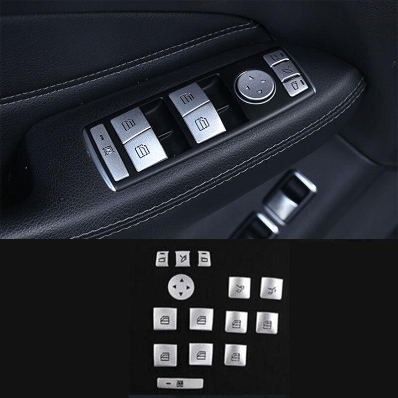 Window Switch Button Garnish Trim Fit For Benz GLA CLA 2013- Silver Aluminum