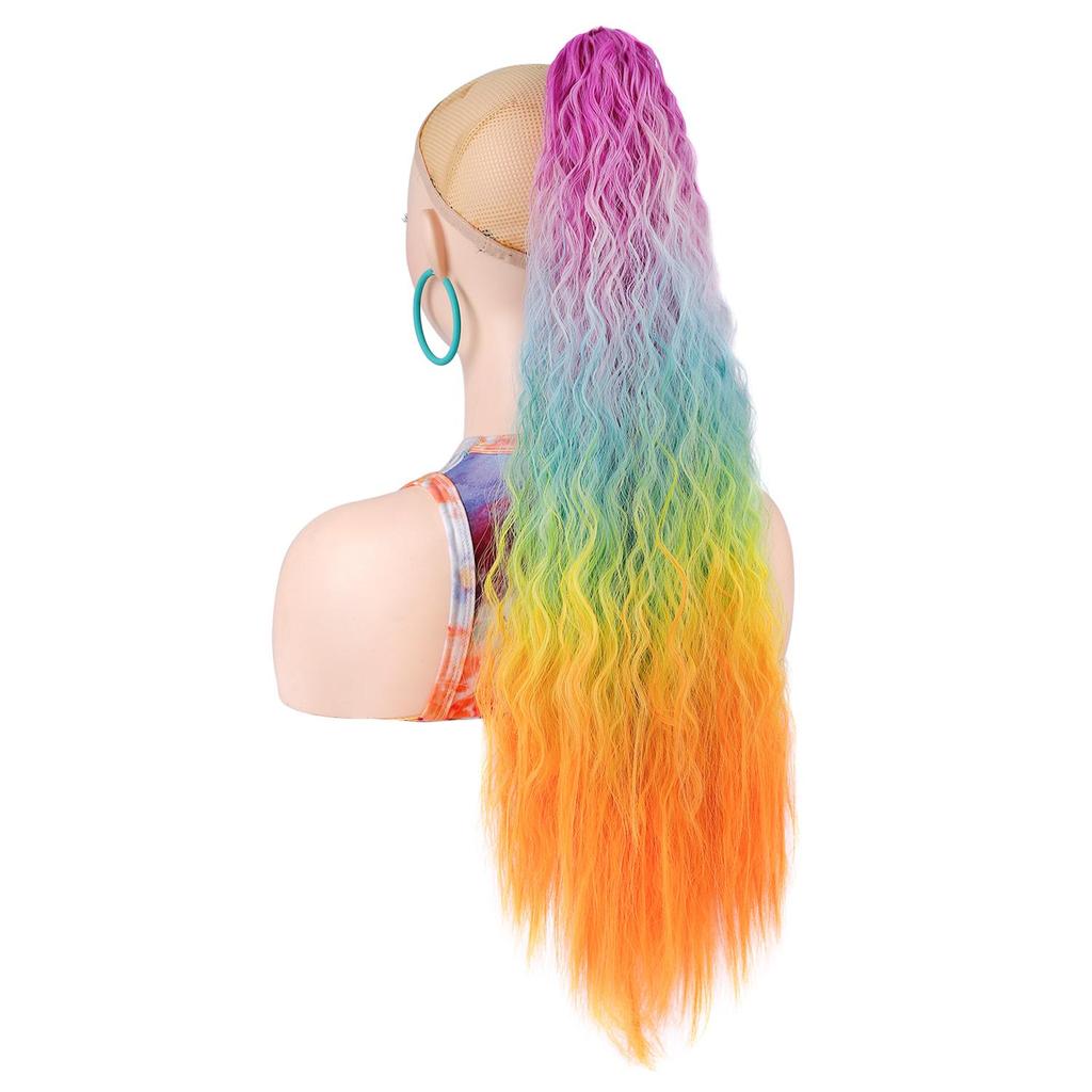 Ponytails Rainbow Ombre Gradient Color Long Curly Ponytail Hair Extension with Claw Instant Styling Hairpiece for Women
