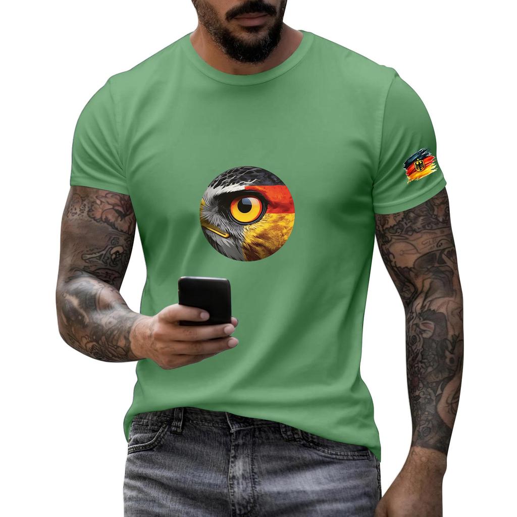 Men's Short Sleeve Crew Neck T-Shirt with Eagle Eye Graphic and Sleeve Print for Casual Wear Soft Fabric Comfortable Fit