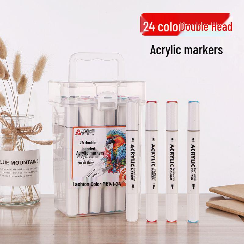 Double-Ended Acrylic Markers Set - 12, 24, 36, or 60 Colors in Handheld Square Box for Student and Children's Art & Coloring.