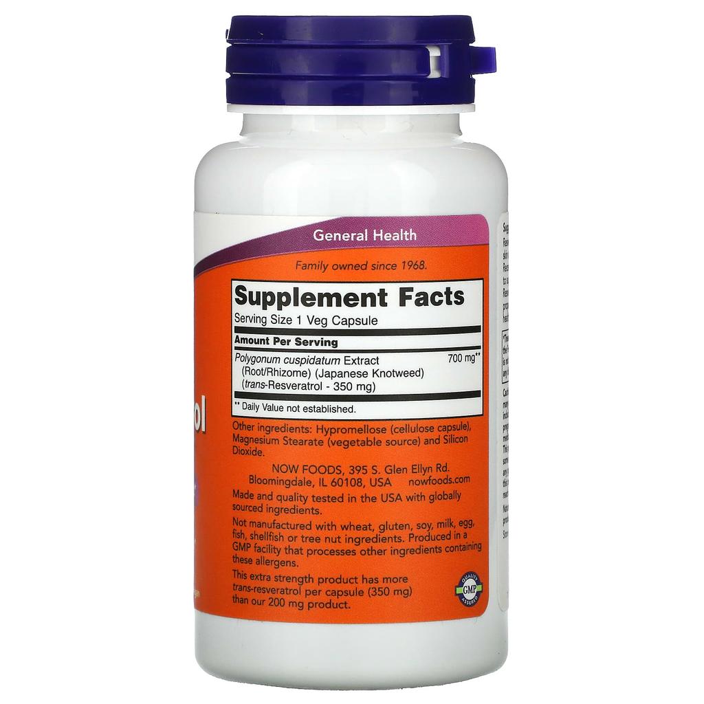 NOW Foods, Extra Strength Resveratrol, 350 mg, 60 Veggie Capsules