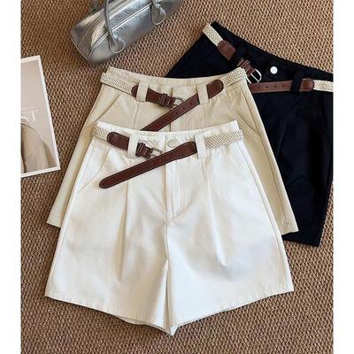 Recommended Belted High-Waisted Cotton Shorts - Slimming, Versatile, Wide-Leg, Casual Biker Style for Summer