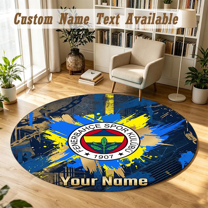 Round Rug Custom NameFenerbahçe FC Pattern Non Slip Carpet Home Floor Decor