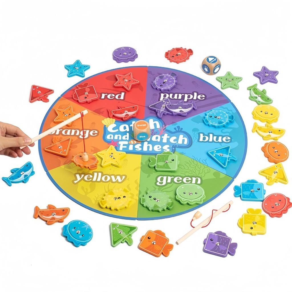 Magnetic Wooden Fishing Game for Toddlers: Colorful Educational Floor Mat for Kids & Parents