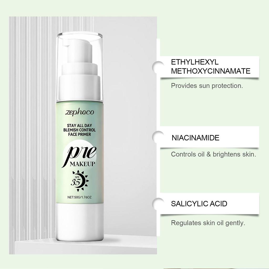 Zephoco Refreshing Primer for Oily-Combination Skin - Crease-Proof and Long-Lasting Makeup Base