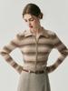 2025 Herbst/Winter Colorblock Gestreifter Slim-Fit Strick-Polo-Cardigan mit Reißverschluss