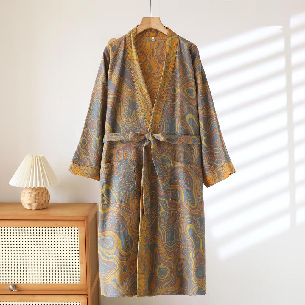 Women's Retro Jacquard Cotton Yukata: Lightweight Spring/Autumn Nightgown and Kimono-Style Pajamas.