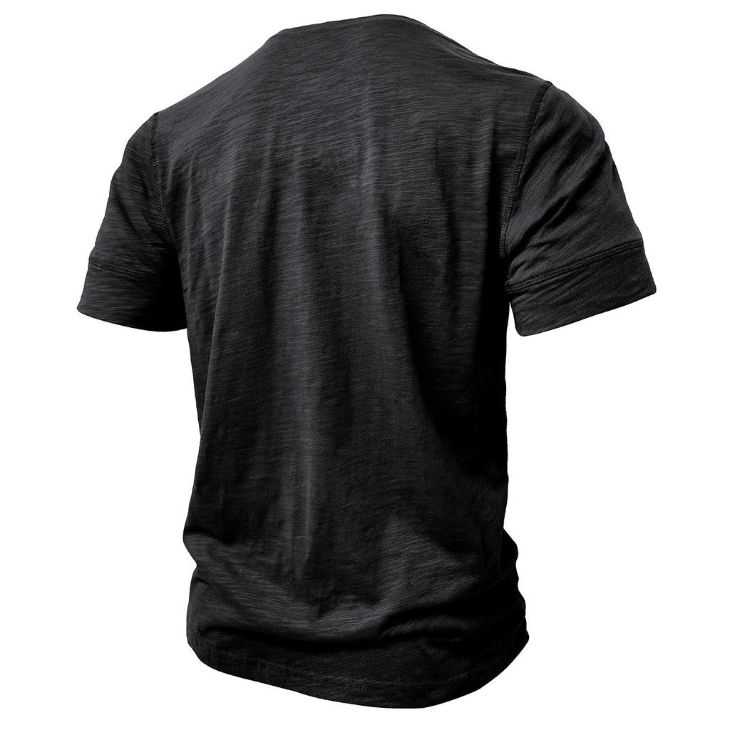 Men’s T-shirts Henley Collar Short Sleeves Cotton Polo Shirts Solid Color Casual Tops