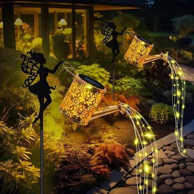 Solar-Außen-Lichterkette Wasserfall, Weihnachtsdekoration, IP65 Solar-Gartenleuchten für den Außenbereich, Vintage-Metall-Solar-Gießkanne Außenleuchten
