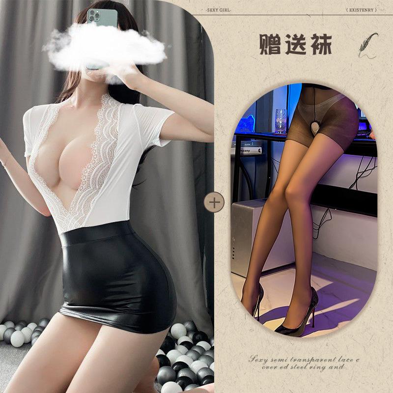 New Sexy Underwear Sexy Women OL Office Temptation Burst Tits Hip-wrapped Secretary Patent Leather