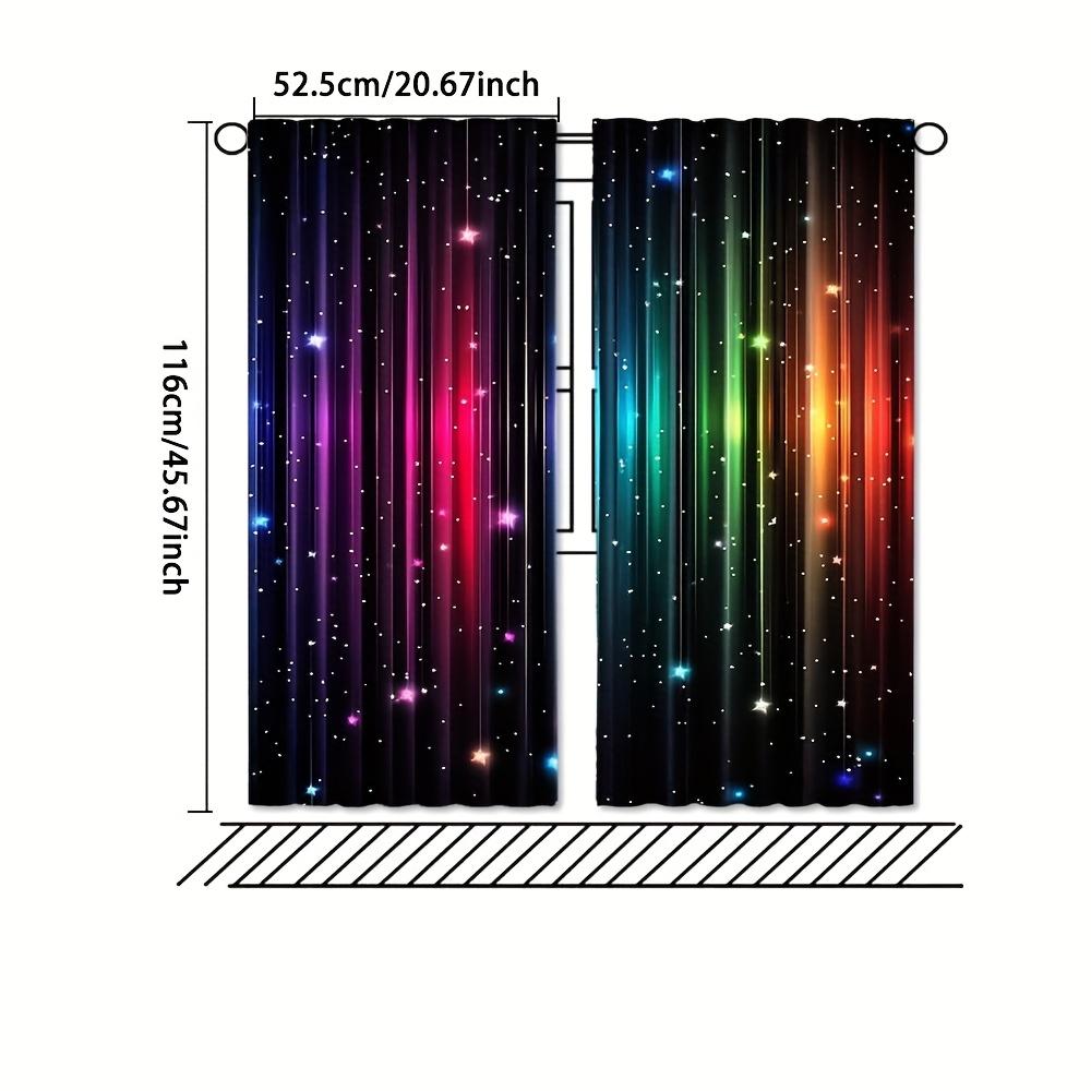 2pcs Magic Rainbow Galaxy Curtains Polyester Light Filtering Drapes for Kids Bedroom Playroom Shining Star Pattern Home Decor