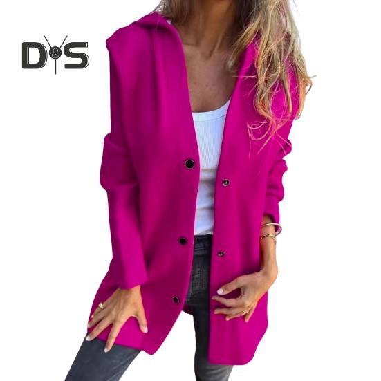 Fall Winter Women Coat Hooded Button-down Solid Color Thick Pockets Loose Cardigan Mid Length Outdoor Travel Shopping Dating Overcoat