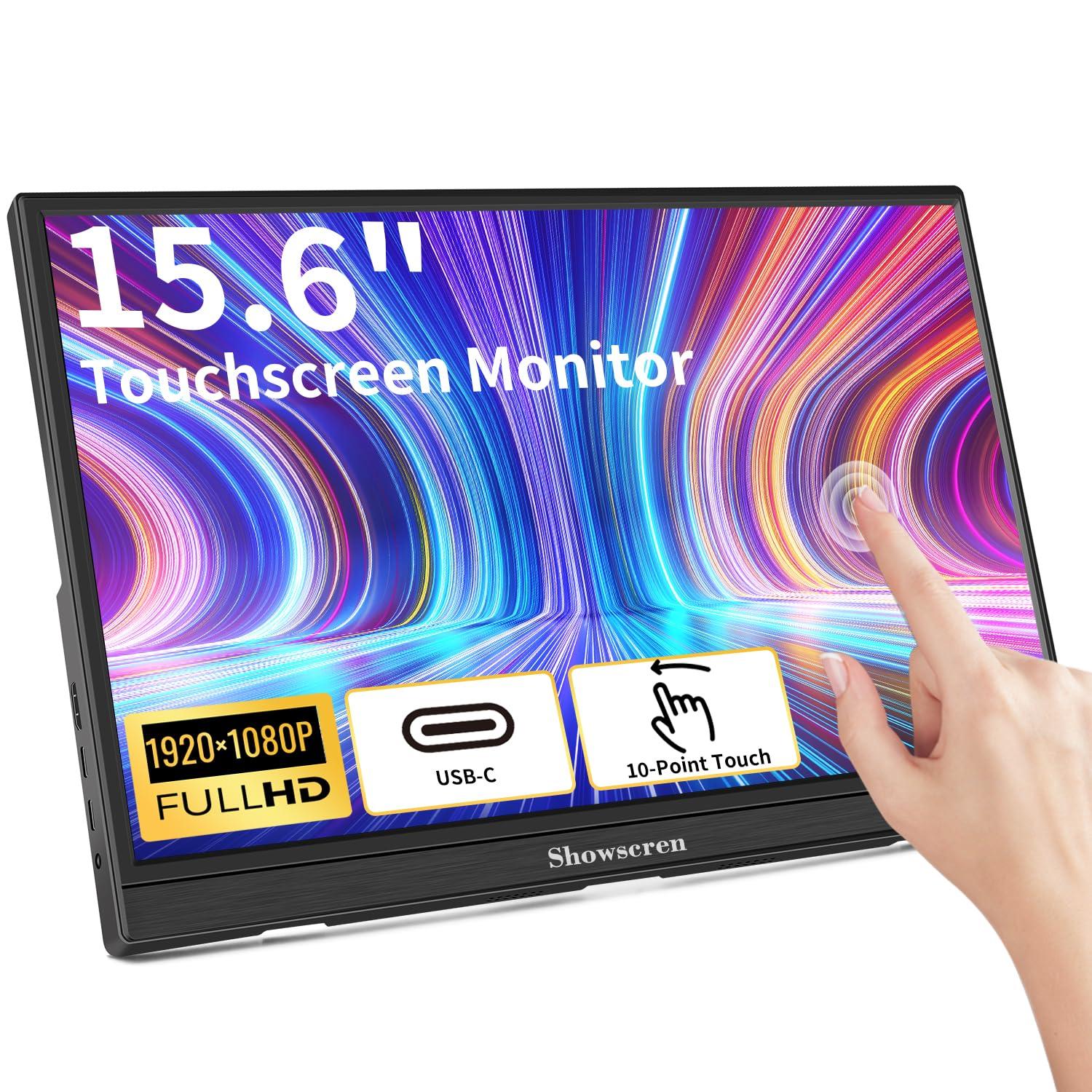 

Showscren Mobile Monitor Inch Touch Panel Monitor FHD 1920x1080 Brightness IPS LCD Panel Mobile Display Switch Compatible Speaker PC PS5 XBOX чорний