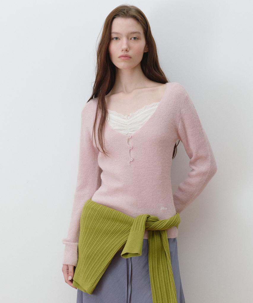 ROLAROLA Lace Layered Slim Knit Pink