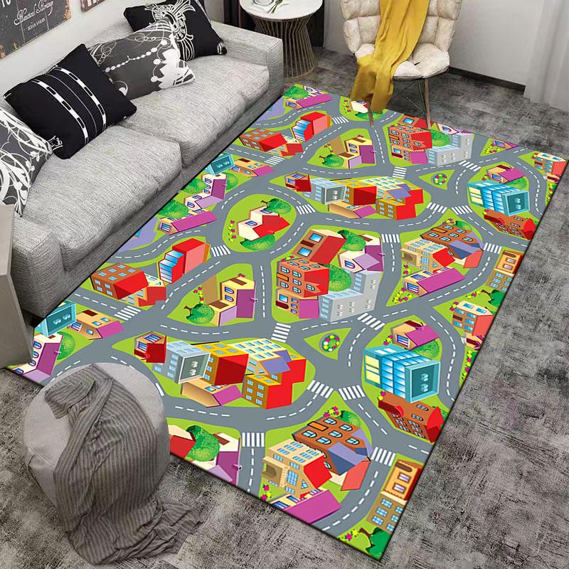 Colorful Town Road Carpet suitable as a non-slip mat for the living room or bedroom sofa
