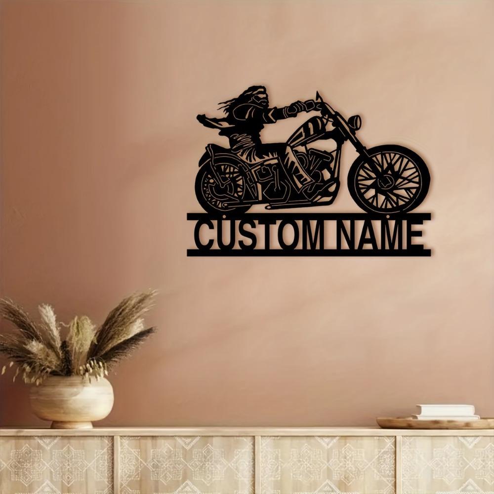 1pc Custom Metal Motorbike Wall Sculpture, Personalized Engraved Name Sign, Rustic Biker Art for Balcony, Courtyard, Gifts