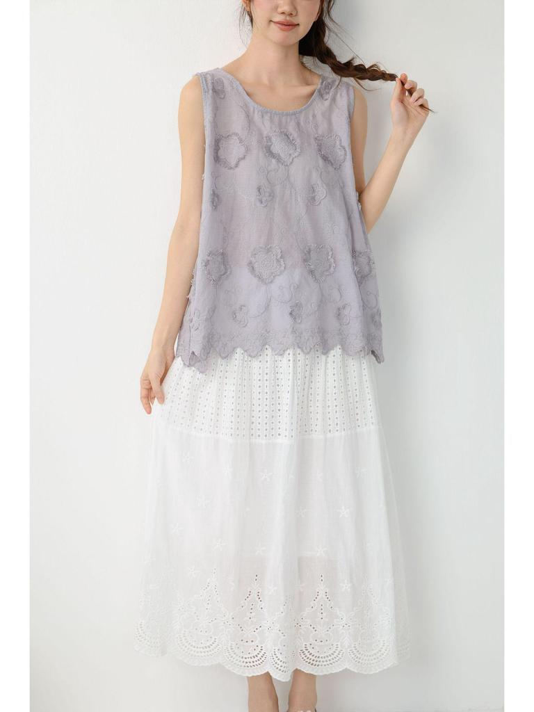 Spring Sweet Mori Girl Embroidered Lace A-Line Skirt