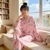 Imiteret bomuld ins japansk sløjfe pyjamas dame forår ny sød pige langærmet loungewear todelt sæt