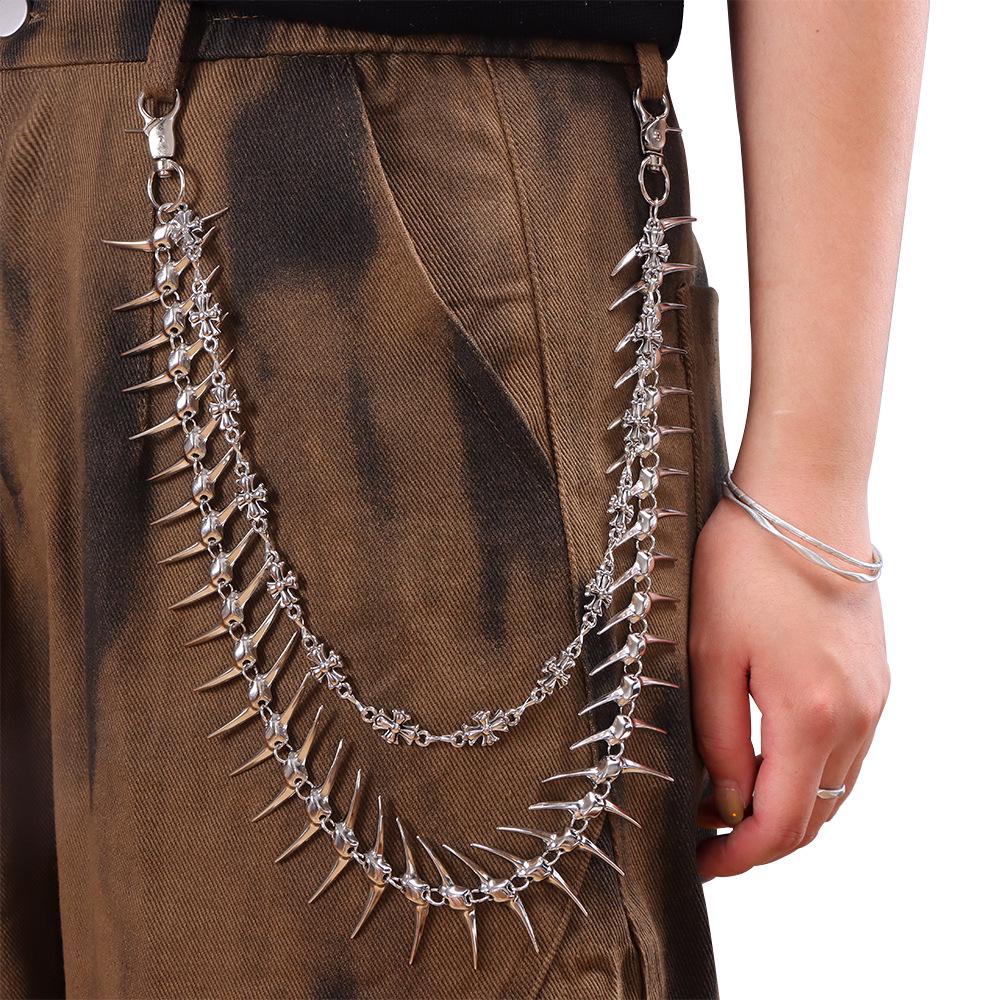 European & American Punk Fishbone Spikes Cross Waist Chain Pants Accessory