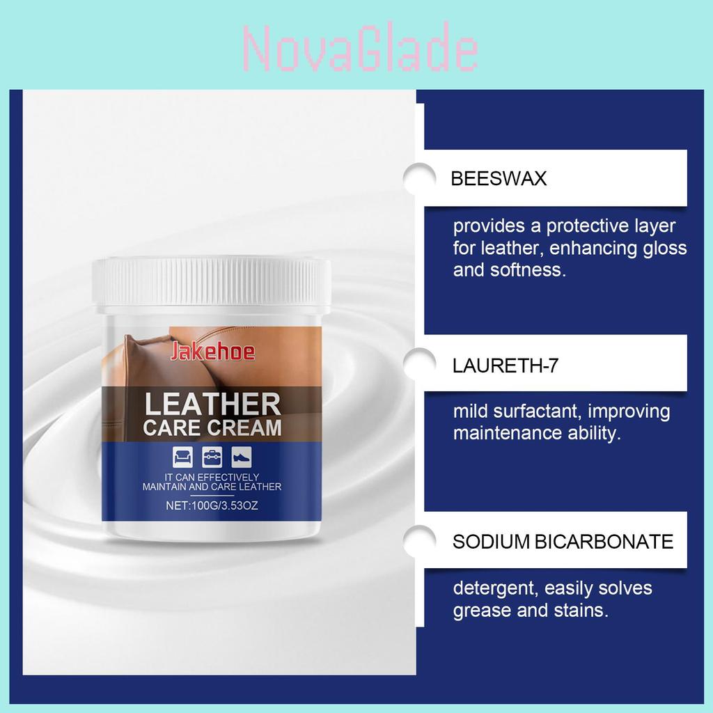 Jakehoe Leather Care Cream For Home Cleaning Waterproof And Brightening 100g With Sponge