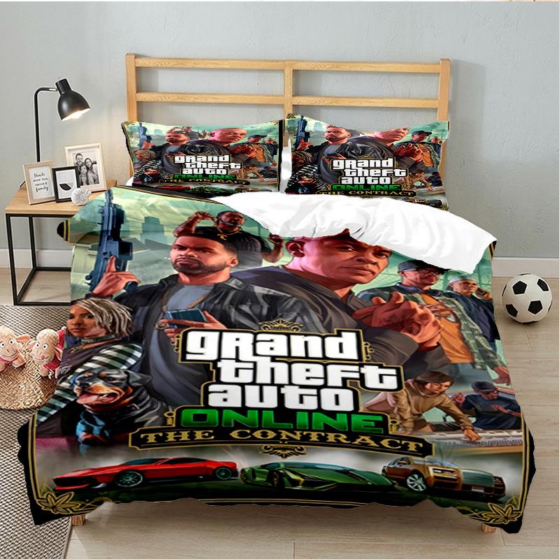 3PCS Theft Auto Bedding Set Printed Duvet Cover Closure Includes 1 Duvet Cover & 2 Pillowcases for All Seasons Bedroom Decor
