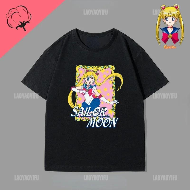 Japan Kawaii Sailor Moon 90s Anime Cotton Tshirt Cute Cartoon Moon Fans Gift Tops Summer Casual Hipster Clothes Streetwear Tee