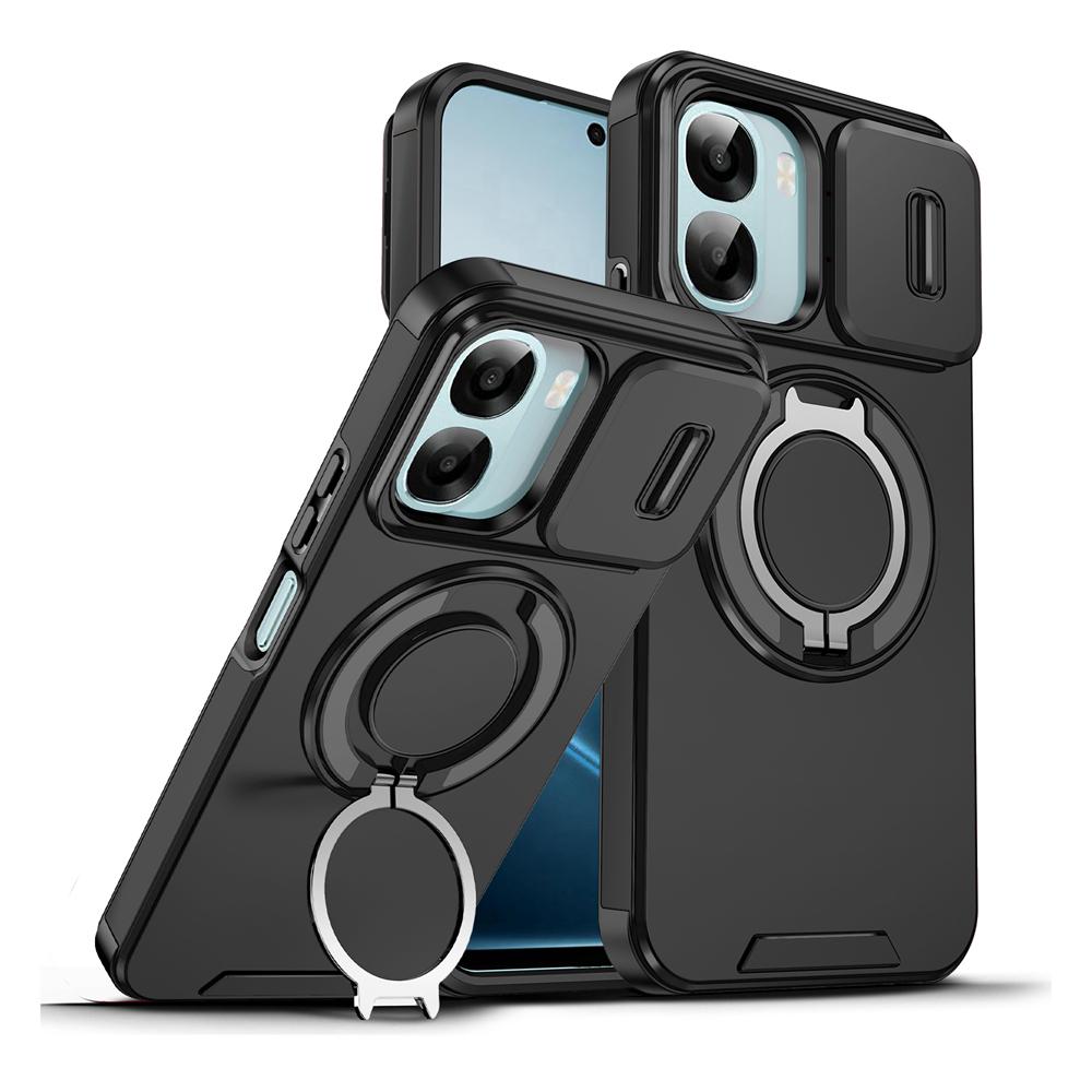 KEYSION 360° Rotating Ring Stand Phone Case for OPPO A6x 5G A6 A6t Pro A6s 5G Slide Camera Protection Magnetic Shockproof Cover