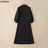 VONDA Elegant Women Lapel Neck Long Puff Sleeve Casual Office Dress