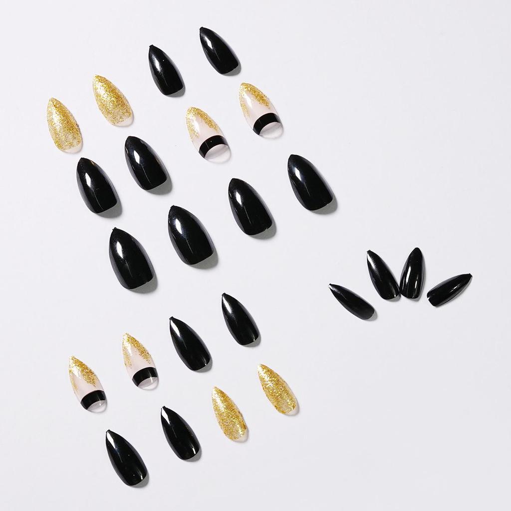 Black Gold Glitter Waterproof Removable False Nail Stickers