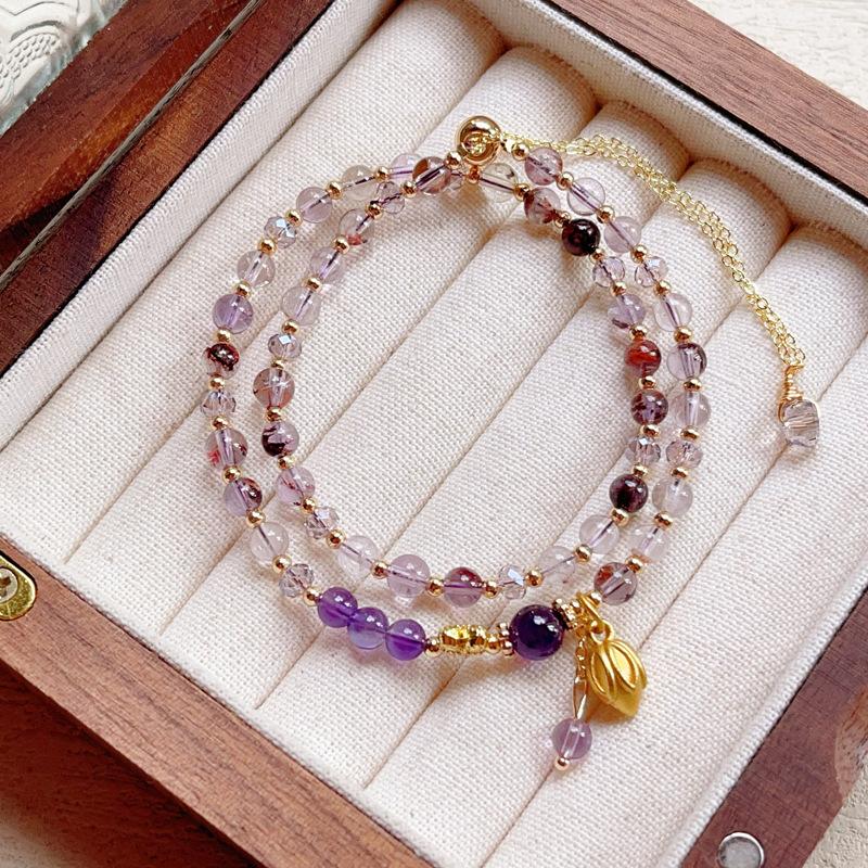 Moonstone agate, colored fluorite double-layer multi-layer amethyst bracelet bracelet.