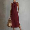 Sommerkleid für Damen Ärmellos Rundhals Tunika Tankkleid Lässig Locker Boho Strand Seitenschlitz Sommerkleid