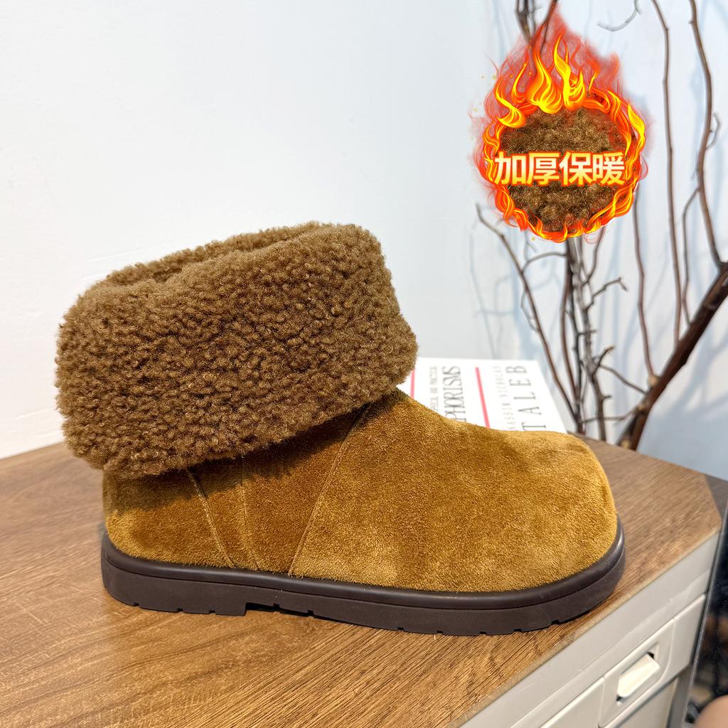 Retro leather thick-soled piled thickened snow boots for children's winter new round head soft-soled warm short cotton boots