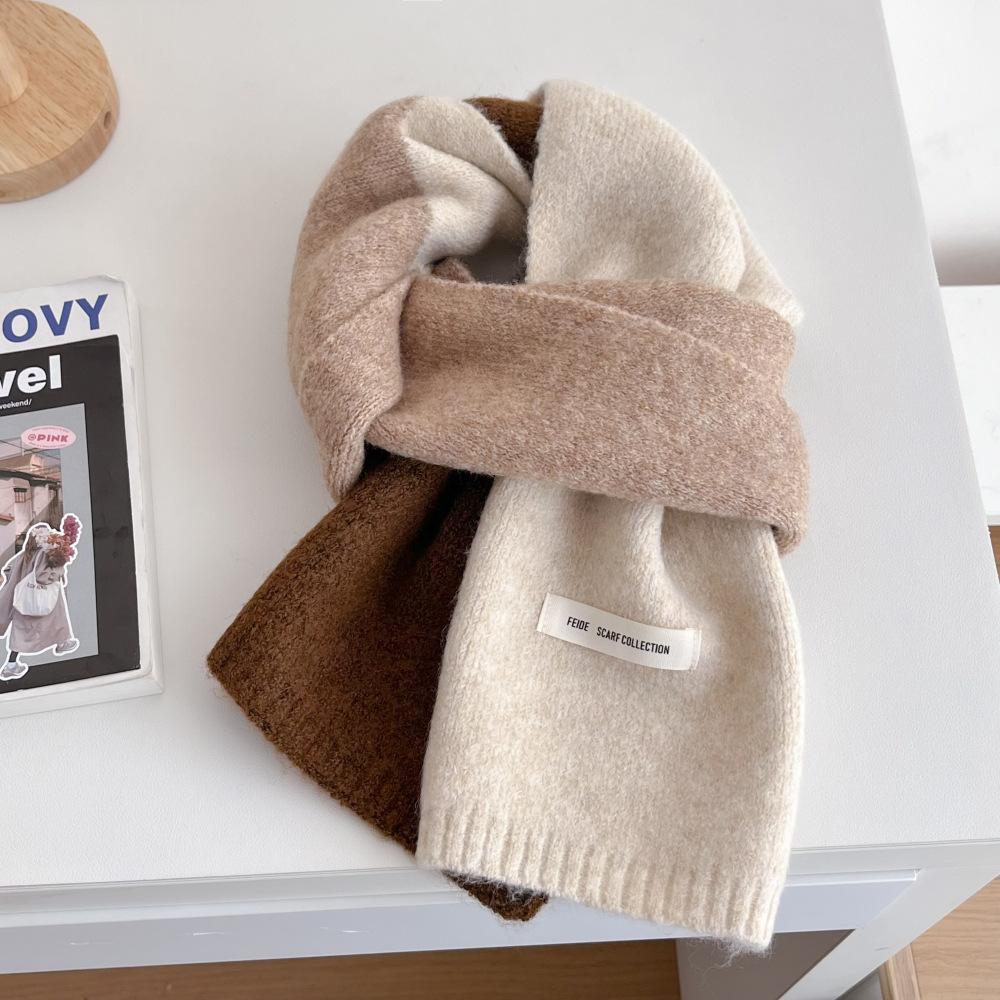 Winter New Three-color Color Matching Contrasting Scarf Women's Wool Knitted Warm Shawl Trendy Universal Scarf Men's Versatile