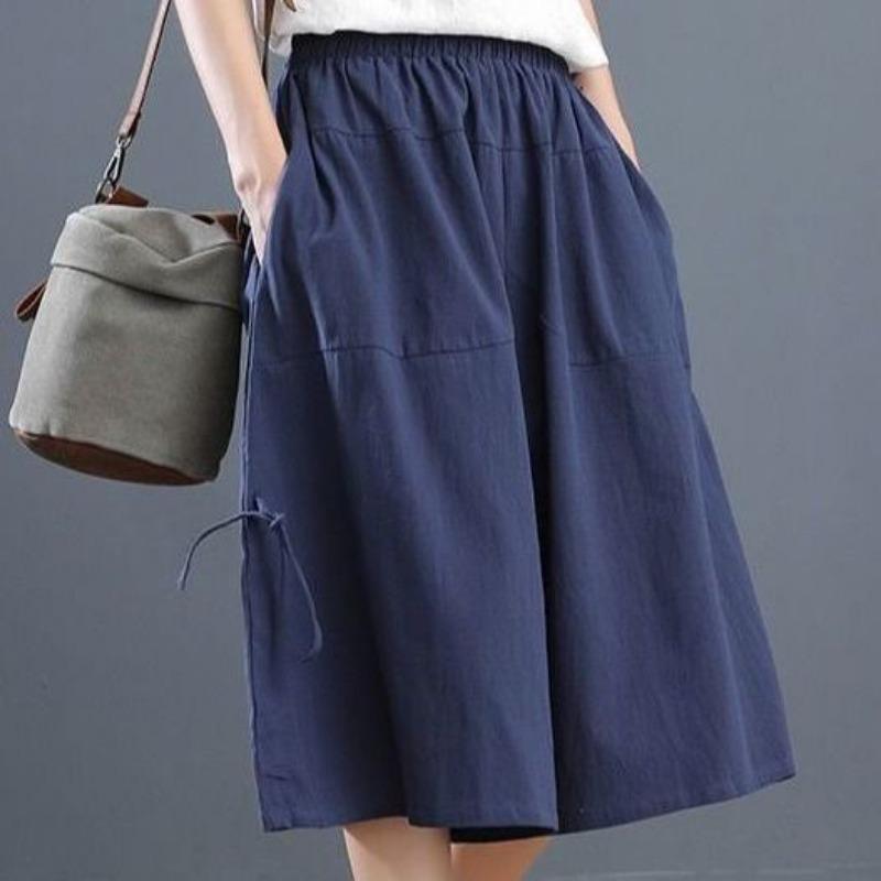 Retro Summer Loose Lantern Pants Wide Leg Pants Cropped Pants Ice Silk Wrinkled Plus Size Women's Pants, Elastic Waist