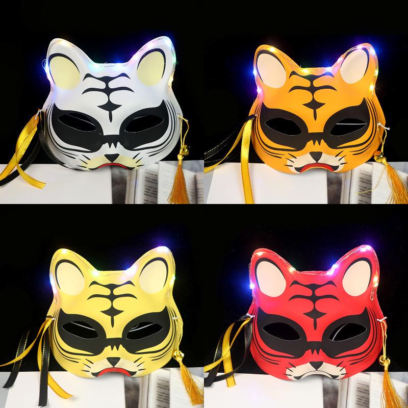 Neue leuchtende alte japanische Stil Halbgesichts Kinder Anime Fuchsmaske für Halloween