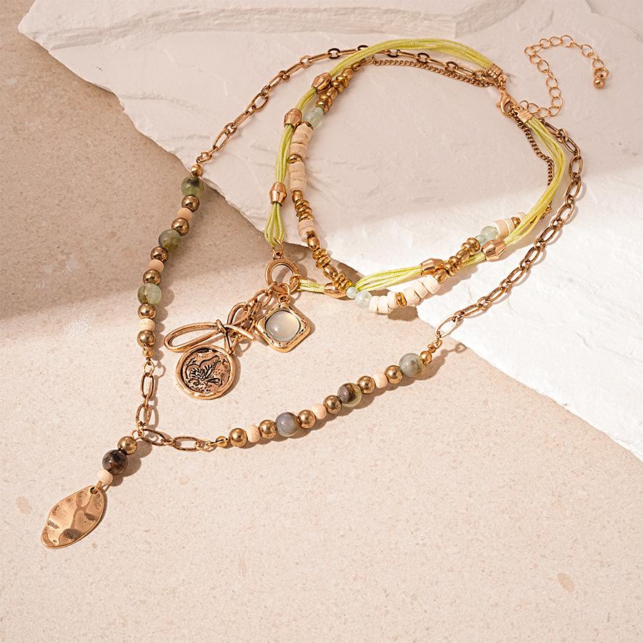 Ретро искусственные деревянные бусины, геометрическое длинное многослойное ожерелье, персонализированное украшение в этническом стиле