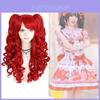 Lolita Cosplay Wig With Double Tiger Clips Red Long Curly Synthetic Hair For Anime Costumes