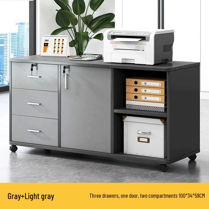 Lockable Mobile Wooden Cabinet for Under Desk Storage