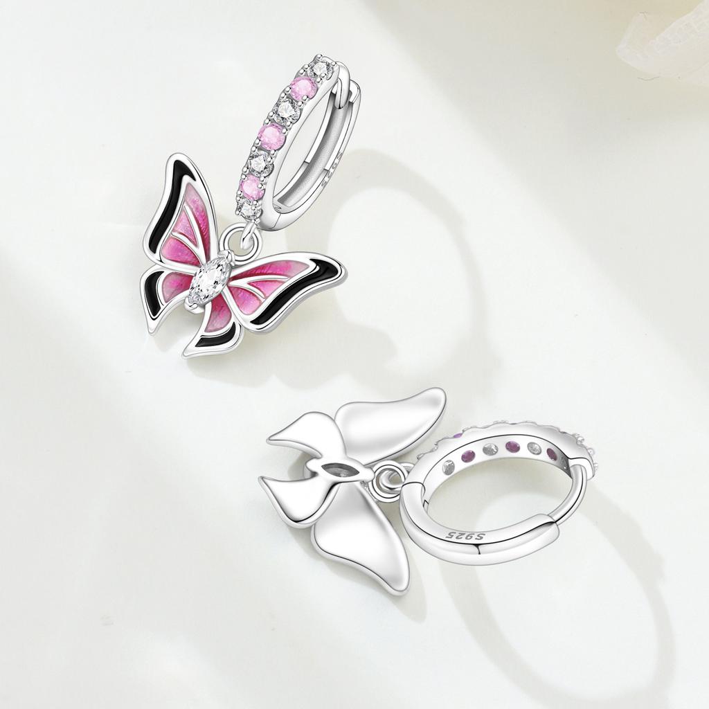 Orstarry S925 Silver Drop Earring Fashion Elegant Pink Purple Butterfly Earrings For Women Birthday Gift Silver Jewelry